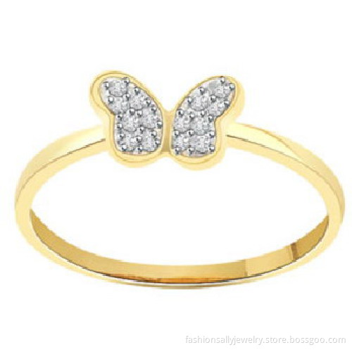 Fashion Design Sterling Silver 925 Butterfly Gold Ring